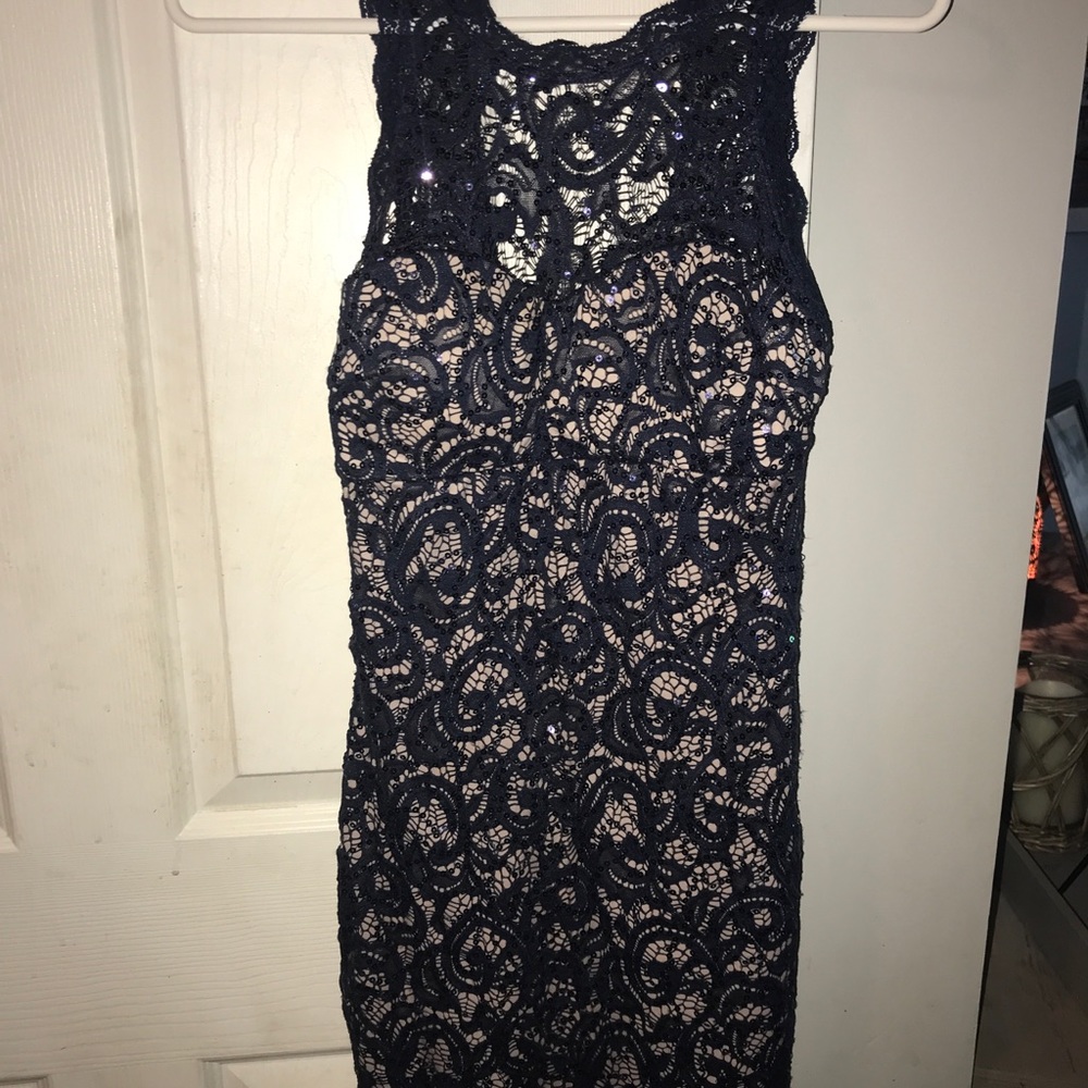 Nude/Navy Blue Sequin Lace short dress.